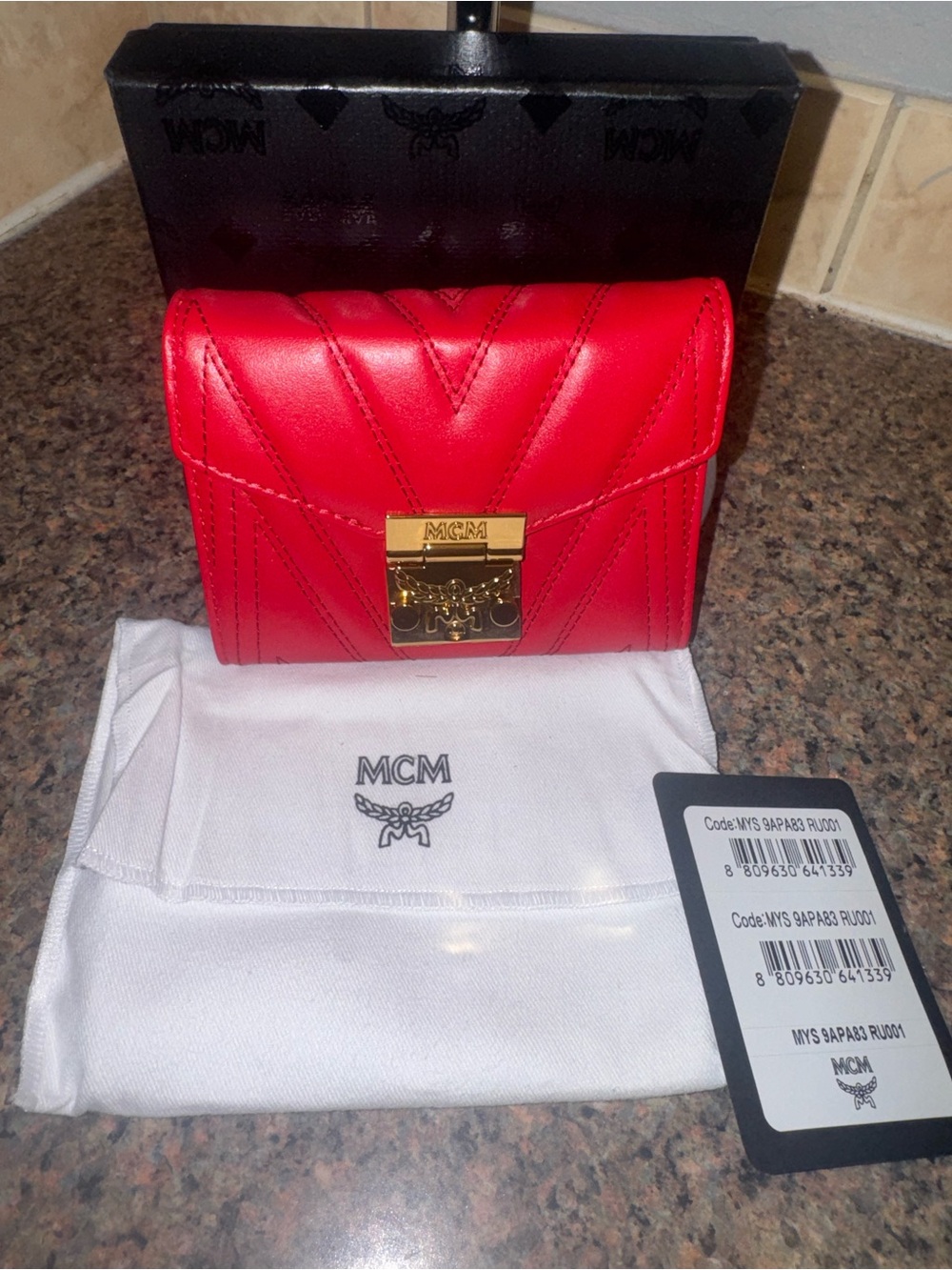 MCM Red Quilted Leather Wallet NWT full inclusion